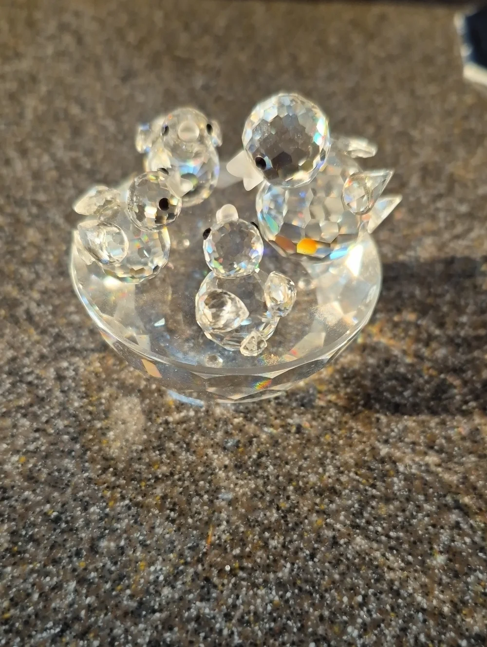 Retired Swarovski Mother Bird And Babies Figurine on Faceted Base 7470
